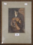 PRE-RAPHAELITE SCHOOL, manner of WILLIAM HOLMAN-HUNT, Girl with a Candle, watercolour,