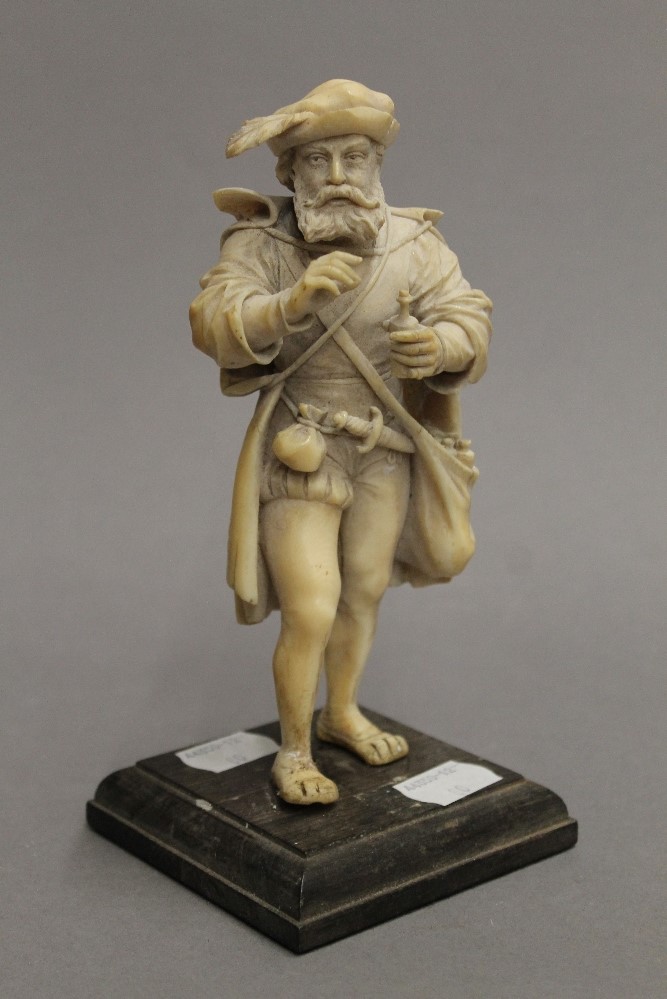 A 19th century carved ivory figure of a 17th century bearded gentleman. 18 cm high. - Image 2 of 4