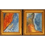 A pair of French Abstract oil paintings, framed. Each 19 x 24 cm.