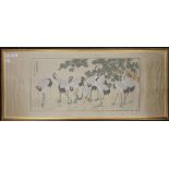 A Chinese embroidered picture of Cranes, framed and glazed. 102 x 41 cm.
