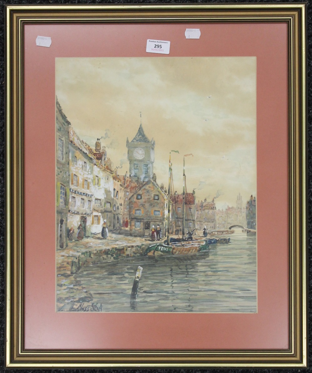 JOHN HAMILTON GLASS SSA (flourished 1890-1925) Scottish, Dutch Riverside Townscape, watercolour,