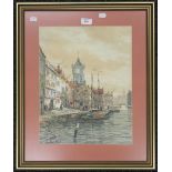 JOHN HAMILTON GLASS SSA (flourished 1890-1925) Scottish, Dutch Riverside Townscape, watercolour,