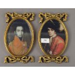 Two gilt framed miniatures. 23 cm high.