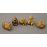 Five nut netsuke. Each approximately 3.5 cm high.