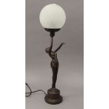 An Art Deco style figural lamp. 59 cm high.