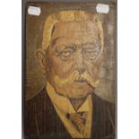 A marquetry inlaid panel depicting Otto Von Bismarck. 18 x 27 cm.