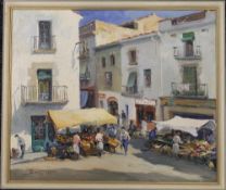 SARQUELLA, Spanish Village Scene, oil, signed, framed. 53 x 45 cm.