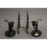A 19th century desk set formed from chamois antlers. The pen stand 18 cm high.