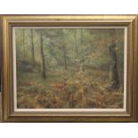 T LUKKIEN, Deer in Woodland, oil on canvas, framed. 58.5 x 43 cm.
