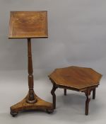 A 19th century mahogany reading stand and a side table. The former 110 cm high.