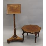 A 19th century mahogany reading stand and a side table. The former 110 cm high.