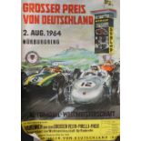 A vintage pictorial motor racing poster. 59.5 cm wide.