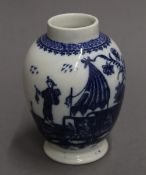 A late 18th century Worcester porcelain Fisherman pattern tea caddy. 11 cm high.