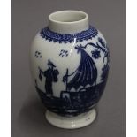 A late 18th century Worcester porcelain Fisherman pattern tea caddy. 11 cm high.