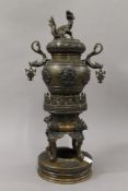 A 19th century Oriental bronze censer. 44.5 cm high.