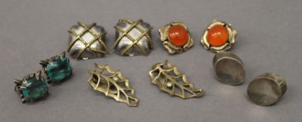 Five pairs of various silver clip earrings