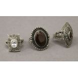 Three silver marcasite rings. Ring sizes - O/P, P/Q and P/Q.