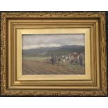 DAVID FARQUHARSON ARA (1839-1907) Scottish, Hoeing the Field, oil on board, signed and dated 1878,