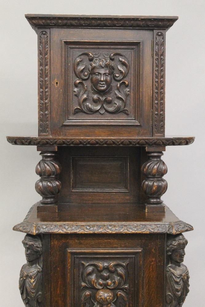 A Victorian carved oak purdonium. 132 cm high. - Image 3 of 6