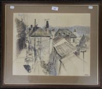 PATRICK COLLINS, Fowey, Cornwall 1978, pen, ink and watercolour, framed and glazed. 47 x 38.5 cm.