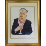 JAMES FERGUSON, Frederick Forsyth, pen, ink and watercolour with bodycolour, framed and glazed. 30.