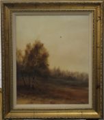 T LUKKIEN, Bird in Flight Over Woodland, oil on canvas, framed. 43 x 53 cm.