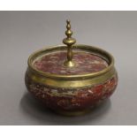 A 19th century Eastern brass mounted painted wooden bowl and cover. 20 cm diameter.