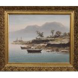 L HONG (20TH CENTURY), Boats by the Shore, oil on canvas, framed. 29 x 22.5 cm.