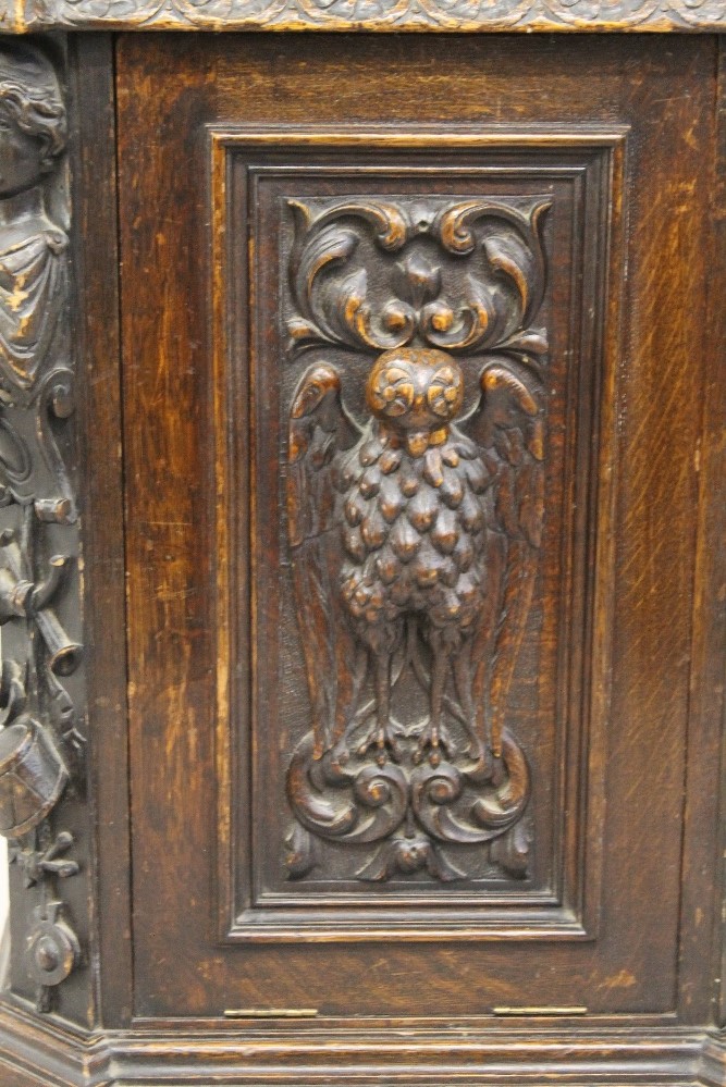 A Victorian carved oak purdonium. 132 cm high. - Image 2 of 6