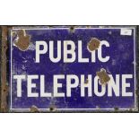 An original Public Telephone double sided enamel sign. 48 x 30.5 cm.