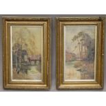 Two oils on canvas, River Scenes, initialled MB, dated 1913, framed. 24 x 44 cm.