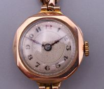 A ladies 9 ct rose gold Art Deco Rotherham & Son wristwatch, hallmarked Chester 1927,