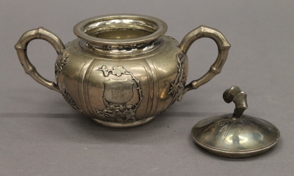 A Chinese silver three-piece tea set. The teapot 25 cm long. 30.1 troy ounces. - Image 17 of 18