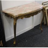 A gilt decorated marble topped console table, with associated marble. The base 101 cm wide.