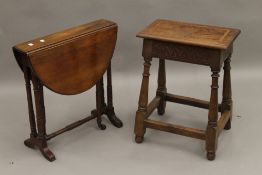 A Victorian Sutherland table and a joint stool. The former 54.5 cm wide.