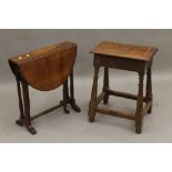 A Victorian Sutherland table and a joint stool. The former 54.5 cm wide.