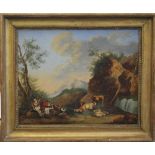 CONTINENTAL SCHOOL, an 18th/19th century oil on canvas, The Cattle Herders at Lunch, framed.