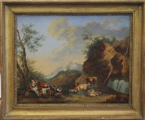 CONTINENTAL SCHOOL, an 18th/19th century oil on canvas, The Cattle Herders at Lunch, framed.