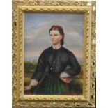 19TH CENTURY, A Young lady, oil on board, framed. 13.5 x 19 cm.