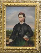 19TH CENTURY, A Young lady, oil on board, framed. 13.5 x 19 cm.