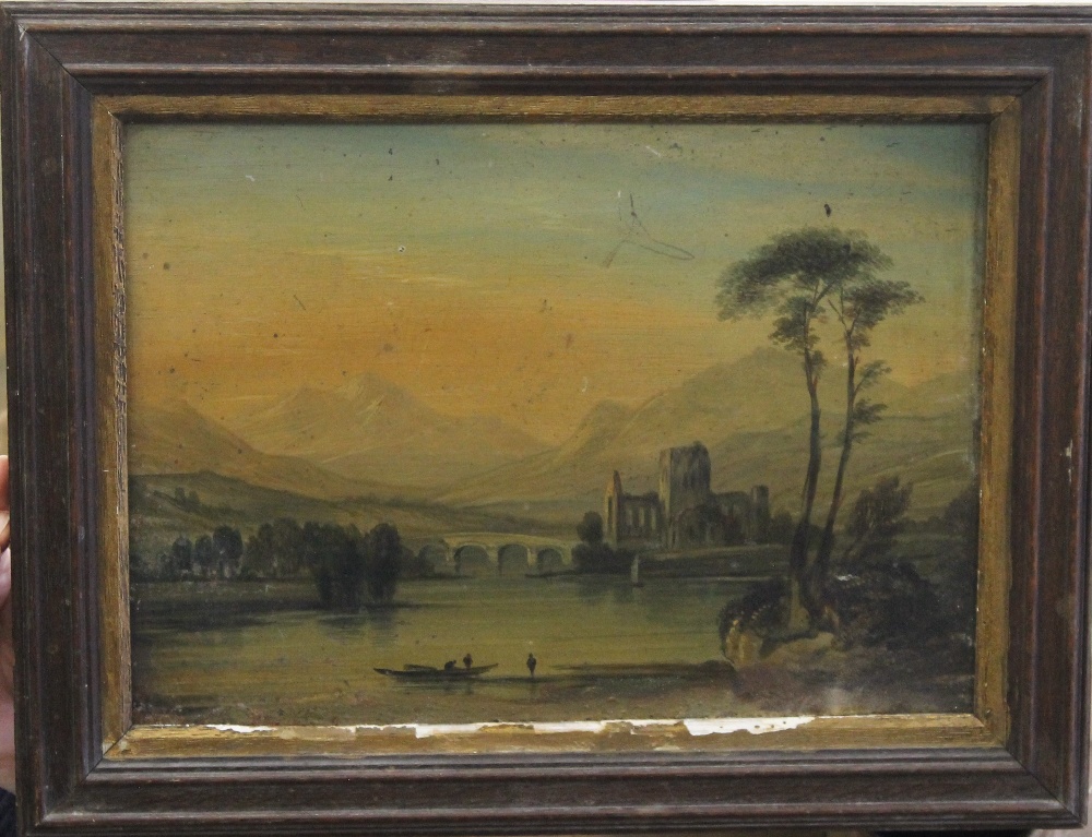 19TH CENTURY, oil on tin, Church Ruins, framed. 34.5 x 24.5 cm.
