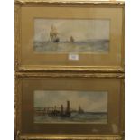WALTER CANNON, Coastal Shipping scenes, two 19th century watercolours, signed W Cannon,