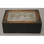 An Eastern wooden and silver box. 15.5 cm wide.