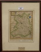 An 18th century map of Shropshire, framed and glazed. 17 x 21.5 cm.