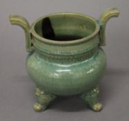 A Chinese green pottery censer. 16 cm high.