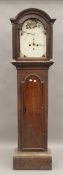 An early 19th century oak long case clock. 183.5 cm high.