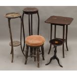 A Victorian piano stool, two torcheres and two side tables. The former 49 cm high.