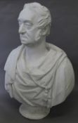 A large late 19th/early 20th century plaster bust of a Noble Gentleman. 82 cm high.