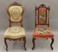 Two Victorian tapestry covered chairs.