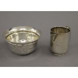 WITHDRAWN A silver cream jug and a silver bowl. The former 7 cm high. 5.3 troy ounces.